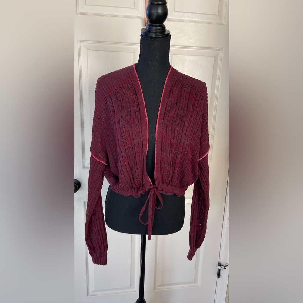 New Free People Cropped Tie Front Sweater